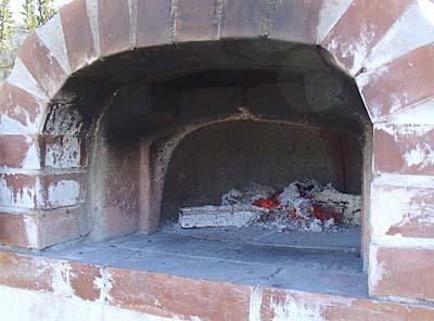 The inside of a cool pizza oven is sooty